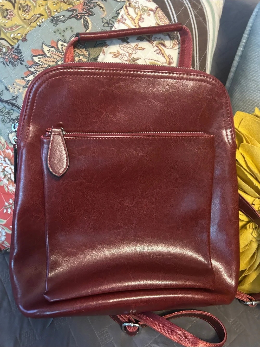 Burgundy Leather Backpack Purse leather